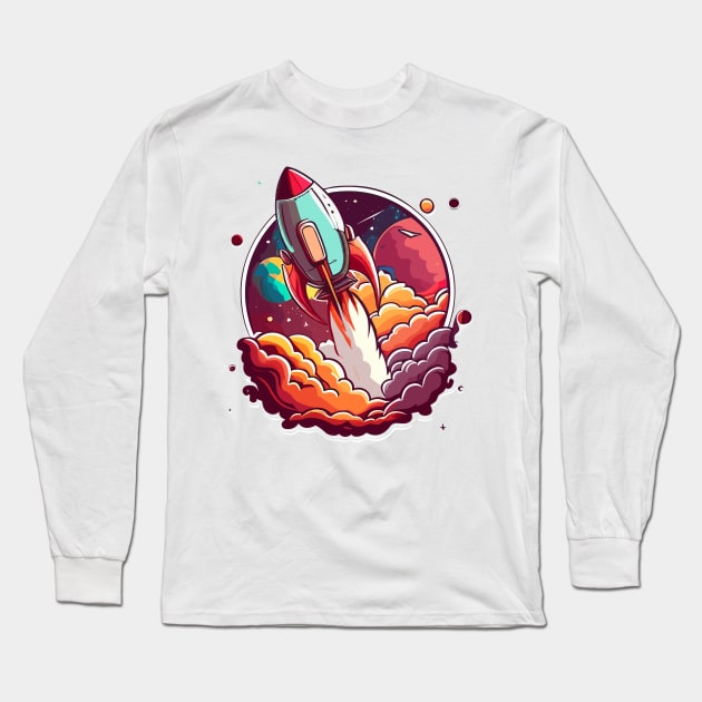 Cartoon rocket ship Long Sleeve T-Shirt by JORDYGRAPH